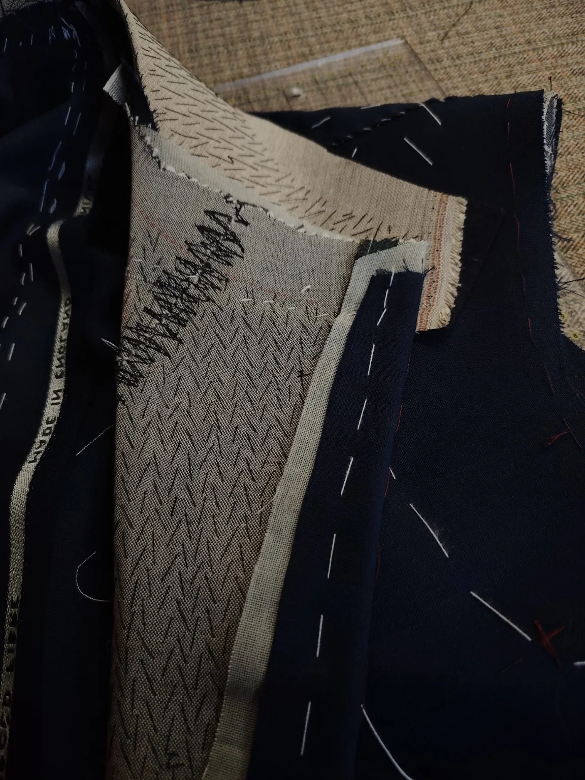 Construction interne d'une veste bespoke